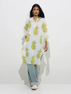 Utsa White Butta Printed Straight Kurta